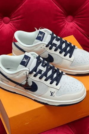 Nike SB Dunk Low White Navy X Louis Vuitton Sneakers - First Copy